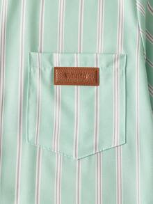 Kemeja Lengan Pendek Anak Laki-Laki Remaja Bergaya Minimalis dengan Label Tempel, Kain Nyaman, Pas Badan, Gaya Baru Musim Semi/Panas, Cocok untuk Berbagai Musim dan Acara - Mint Green - View 5