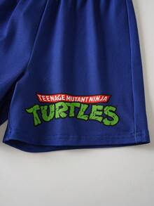 TEENAGE MUTANT NINJA TURTLES | SHEIN Setelan Pakaian Santai Anak Laki-Laki: Tank Top dan Celana Pendek Motif Kartun Garis-Garis Warna Blok - Biru - View 6