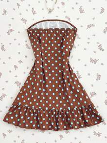 Elamini Women's Polka Dot Bow Decor Casual Daily Summer Dress - Brown - View 2