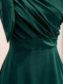 Gaun A-Line Tanpa Lengan Leher Asimetris Warna Hijau Tua Elegan untuk Kembali ke Sekolah, Berpinggang Tinggi, dengan Resleting, Cocok untuk Siswa SMA, Wisuda, Pesta Musim Gugur - Dark Green - View 8