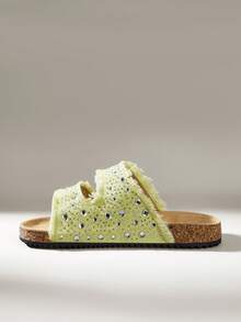 Solecia Summer Women's Fashion Casual Belt Rhinestone Rough Edge Design, Adjustable Buckle Daily Beach Vacation Sandals - grass green - View 4