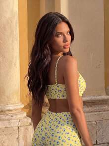 Swim Vcay Women's Fashion Vacation Random Print Camisole And Shorts Swimwear Set, Beach & Seaside - Multicolor - View 2