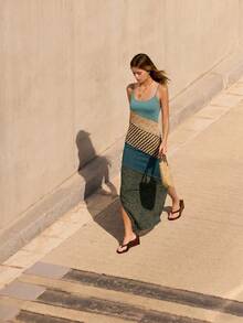 Nöista Vestido Maxi con Bloques de Color y Tirantes de Espagueti con Estampados Mixtos en Paneles de Patchwork, Suave y Elástico - Multicolor - Ver 5
