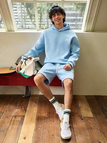 Whitmere Men's Light Blue Solid Hooded Long Sleeve Knit Loose Fit Hoodie Set, Fleece Lined, Casual, Drawstring, Ribbed, Pocket, Spring/Fall/Winter, Sweatsuit Gift For Father/ Husband - Baby Blue - View 8