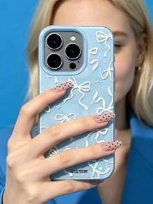ShellaStory Y2K Cute Bows Pleated Pattern Phone Case Compatible With IPhone 17 Pro Max 17 Pro 17 Pro 16 14 13 15 Pro Max 14 15 16 Plus 14 15 13 16 17 Shockproof Protective Cover - Blue - View 2