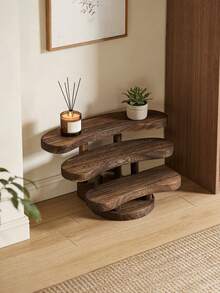 1Pc 3-Layer Wooden Shelf Organizer, Rustic Brown Desktop Display Rack For Makeup Bottles, Tea Sets, Small Decor Items - View 8