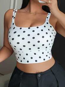 Dazy Plus Sports Casual Fitted Padded Polka Dot Sports Bra, Wearable As Top, Versatile White, Spring Summer Autumn New Arrival - Apricot - View 8