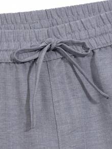 Manfinity KASUA Men's Solid Color Drawstring Waist Pocket Casual Beach Shorts - Dark Grey - View 4
