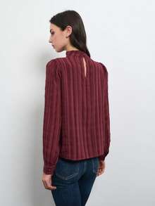 Nöista Burgundy Plaid Blouse With Mock Neck, Keyhole Detail And Long Sleeves. Elegant Design For Office Wear, Day-To-Night Outfits - Burgundy - View 4