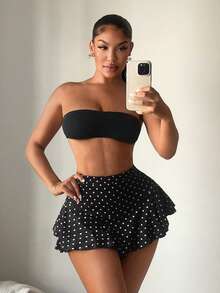 SHEIN SXY 夏季性感高腰荷葉邊裙褲 - 黑與白 - 查看 3