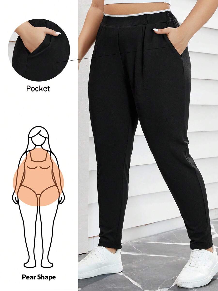 SHEIN Essnce Plus Size High-Waist Slanted Pocket Pants Fall