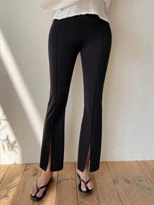 Dazy Tall Women's Slim Fit Base Layer Elegant Ankle-Length Pants With Side Slit Fall - Black - View 5