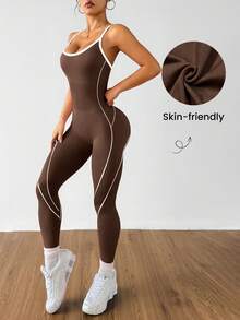 SHEIN Dewbera H1086 黑白無縫運動連身衣 - 咖啡棕 - 查看 8