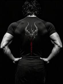RISE LYT Camiseta deportiva de manga corta con estampado gótico y mangas raglán para hombre - Negro - Ver 2
