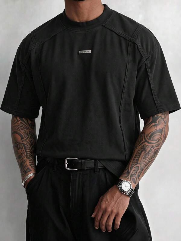 NEON BLANC Men's Summer Casual Streetwear Loose Short Sleeve T-Shirt, Standard Size, Black, Solid Color,  Graphictshirt