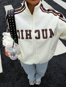 Muchica Off-White 女款字母印花休閒鄉村風寬鬆低腰街頭風 Y2K 開學季 節慶 外出 校園 畢業 夏季運動衫 - 米色 - 查看 5