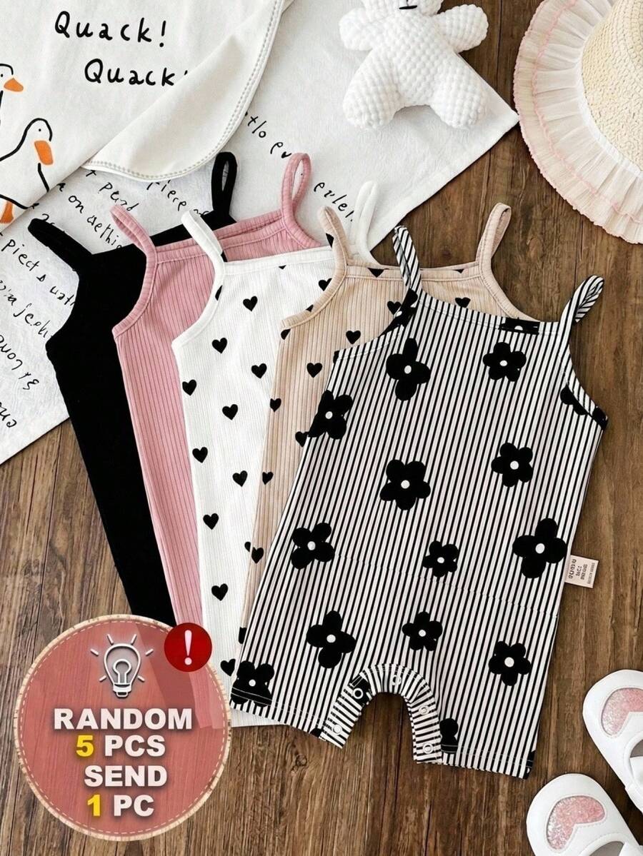 SHEIN LMoss Kids 碎花图案新生儿连体衣,适合夏季穿着 - 彩色 - 查看 1