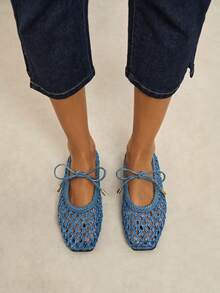 Nöista A Fashionable Blue Ballet Flat, Featuring Breathable Woven Design And Delicate Bow Decoration, Exuding A Fresh And Feminine Style - Dusty Blue - View 5