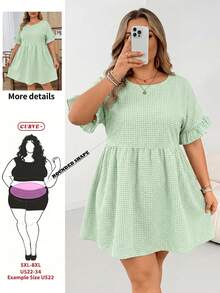SHEIN CURVE+ Curve Size US22 音樂節、海邊度假、波希米亞 CURVE PLUS / / 女款格紋印花襯衫，適合春夏波希米亞風度假，休閒娃娃風襯衫 - 綠色 - 查看 11