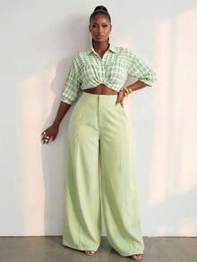 BamGlimmer Women's Casual Solid Color Basic Long Pants, Suitable For Daily Wear, Commuting, Leisure And Vacation, Spring/Summer/Autumn - Mint Green - View 6