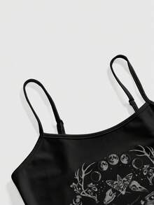ROMWE Set 2 Potong Motif Bunga, Pastoral, Lucu, Patchwork, Seksi, Hot Girl, Wanita Imut - Hitam - View 3