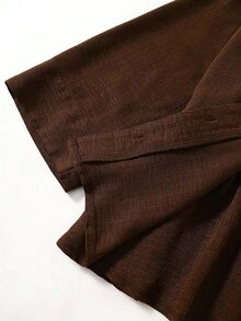 Rusticease Plus Size Women Solid Color Pleated Top And Wide Leg Pants Casual Daily 2 Pieces Set Fall - Brown - View 5