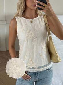 Levarali Plus Size Women's Embroidered Design Back Single-Breasted Sleeveless Blouse Brunch Formal Birthday White Summer Casual Kawaii Western - Blue and White - View 7