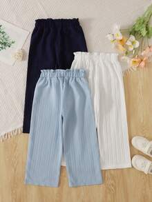 SHEIN 3pcs/Set Girls Casual Comfortable Wide Leg Pants Suitable For Spring And Autumn - Multicolor - View 2