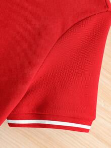 SHEIN Tween Boy Collared Solid Color Short Sleeve Polo Shirt,Kids - Red - View 4