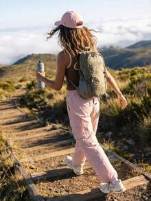 WanderVale Women's Solid Color Drawstring Waist Cargo Pocket Hiking Pants - Pink - View 2