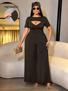 SOLERSUN Ladies' Plus Size Elegant Sexy Party Going Out Night Chest Hollow Short Sleeved Hanging Jumpsuit Chocolate Brown Summer - Brown - View 1