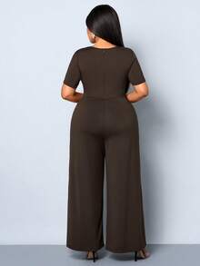 SOLERSUN Ladies' Plus Size Elegant Sexy Party Going Out Night Chest Hollow Short Sleeved Hanging Jumpsuit Chocolate Brown Summer - Brown - View 5