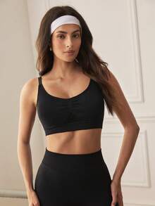 SHEIN Sports Women's Solid Color Minimalist Cropped Sports Tank Top For Running And Fitness - Black - View 3