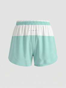Sweetra Damen Farbblock Sportshorts mit Taillenband und lockerer Passform - Blau - Übersicht 2