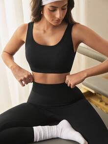 Eassivo Eassivo Women's Solid Color Casual Daily Sports Bra - Black - View 4