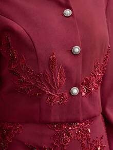 ZEYLAH 大尺碼女款花卉刺繡圖案單排扣休閒百搭通勤旅行長袖西裝外套 - 紫色 - 查看 3