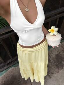 Sunnyshic Summer Fashion French Style Gentle Vacation Beach Versatile Casual Multi-Layer Ruffle Cake Skirt For Women - Yellow - View 5