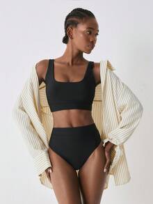 YARNWELL Women's Summer Beach Solid Color Casual Bikini Bottoms - Black - View 9