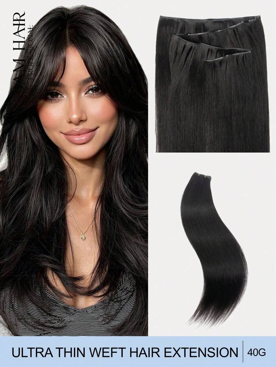Ultra Thin Weft Hair Extension,Genius Weft Hair Extensions,10-18inch,40G/Pack,S01 Jet Black,Sew In Hair Extensions,Hand Tied Weft Extensions,Soft And Smooth Texture,Hand Washable,Adds Volume & Length,Natural Straight Hair For Women,For Everyday - S01 - View 1