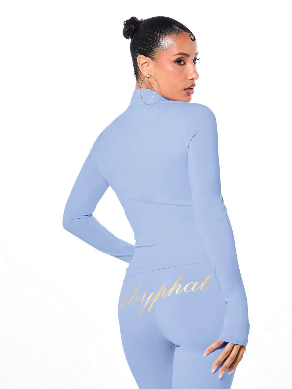BABYPHAT Bluzka z długim rękawem i wysokim kołnierzem, zapinana na suwak, z nadrukowanym złotym brokatowym logo
