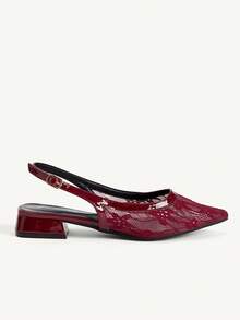 CUCCOO CHICEST 女款春夏波爾多紅尖頭向日葵新款優雅網布後綁帶平底鞋 - 酒紅色 - 查看 3