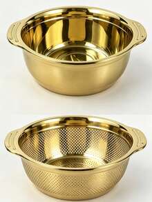 A Set Of Golden Practical Stainless Steel Drainage Baskets, Suitable For Kitchen Rice Washing Strainers, Dish Sinks, Funnel Basins, Soup Basins, With Thickened Stainless Steel. High-Quality Material, Anti-Corrosion And Rust-Proof, Good Storage. - Golden Drain Net - View 10