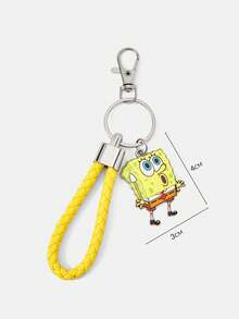 SpongeBob SquarePants | SHEIN 1PC Yellow Leather Braided Rope Keychain Car Key Chain Bag Pendant - Multicolor - View 6