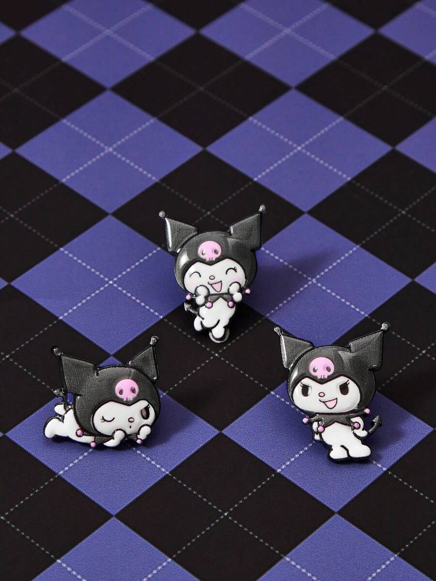 HELLO KITTY AND FRIENDS | SHEIN New Creative Cartoon Pattern Printing Brooch, IP Joint Design, Lovely Personalized, Simple And Generous, Can Also Be Used As Accessories, Suitable For - Black and White - View 1