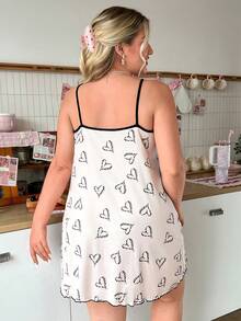 Slumberry CURVE Sweet INS Cute Leopard Print Cat Heart Pattern Comfortable Knit Cami Mini Plus Size Nightgown - Multicolor - View 4