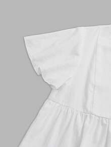 SHEIN LUNE 女款夏季純色V領百搭寬鬆休閒度假襯衫 白色 - 白色 - 查看 8