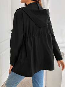 SHEIN Maternity Solid Color Zip-Up Hooded 3-In-1 Jacket Autumn /Winter Casual Office Family Vacation Beach Black - Black - View 3