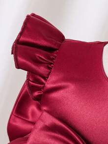 SHEIN Glamorique Kids Infant Girl Wedding Flower Girl Dress, Burgundy Glossy Fabric, 3D Bow Back, Train, Baby Girl Dress, 1st Birthday Dress Autumn Winter - Burgundy - View 7