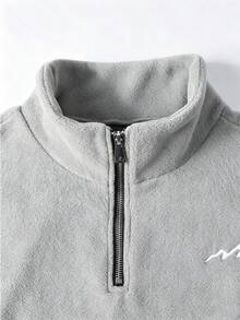 Manfinity Homme 男士山脈刺繡長袖拉鍊設計保暖休閒套頭運動衫 - 灰色 - 查看 4