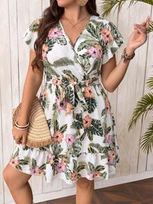 SHEIN Clasi 大码热带印花休闲度假连衣裙 - 彩色 - 查看 3